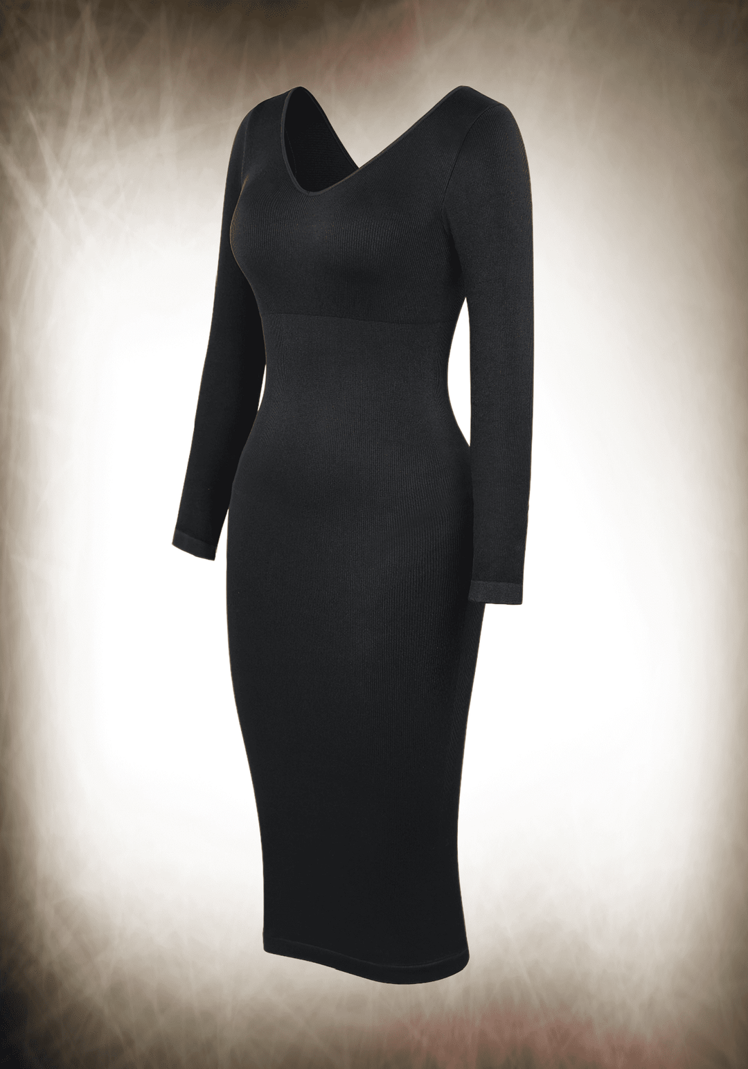 V-Neck Long Sleeve Body Shaper Dress