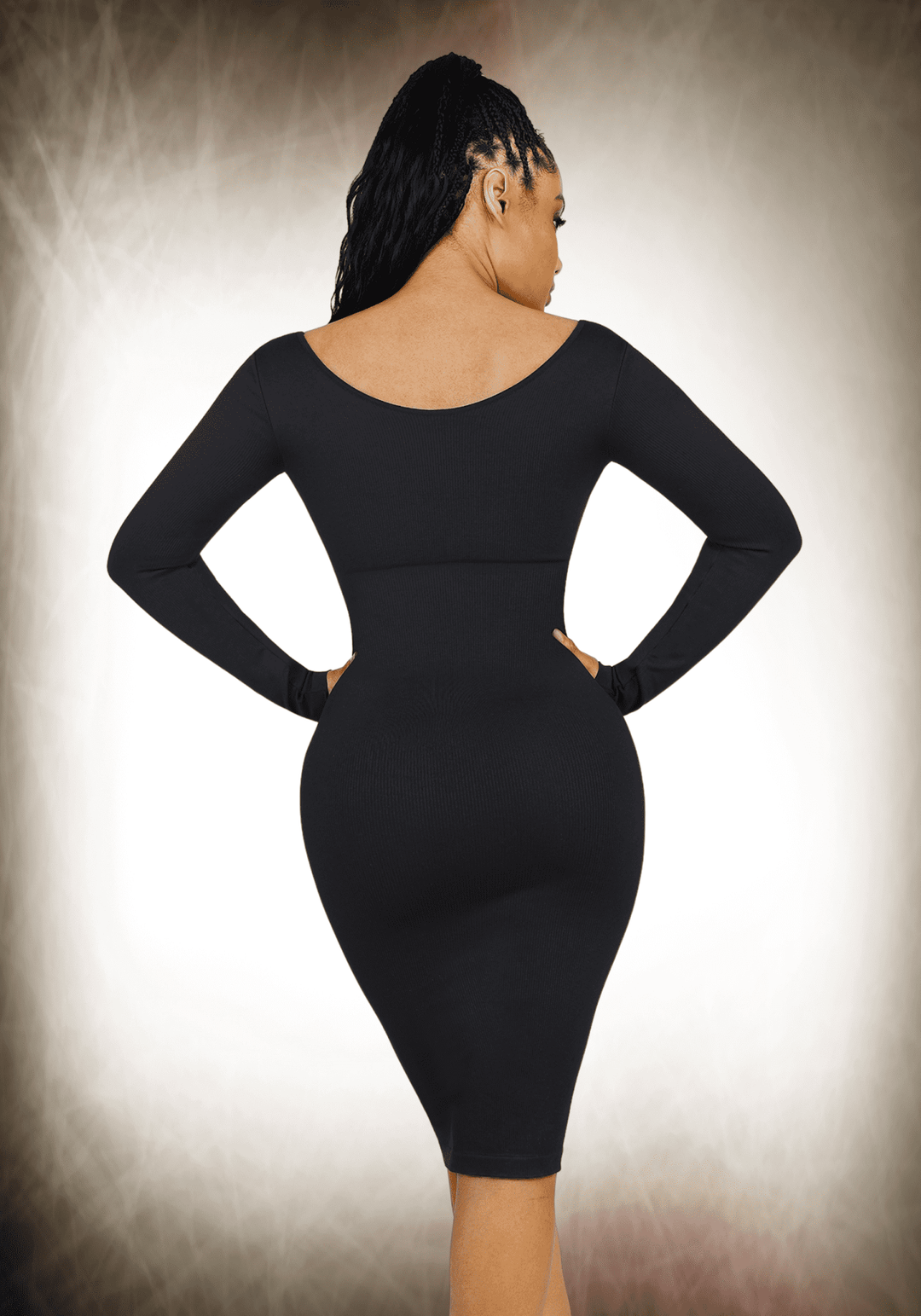 V-Neck Long Sleeve Body Shaper Dress