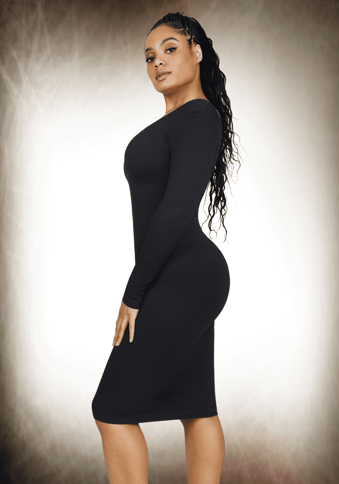 V-Neck Long Sleeve Body Shaper Dress