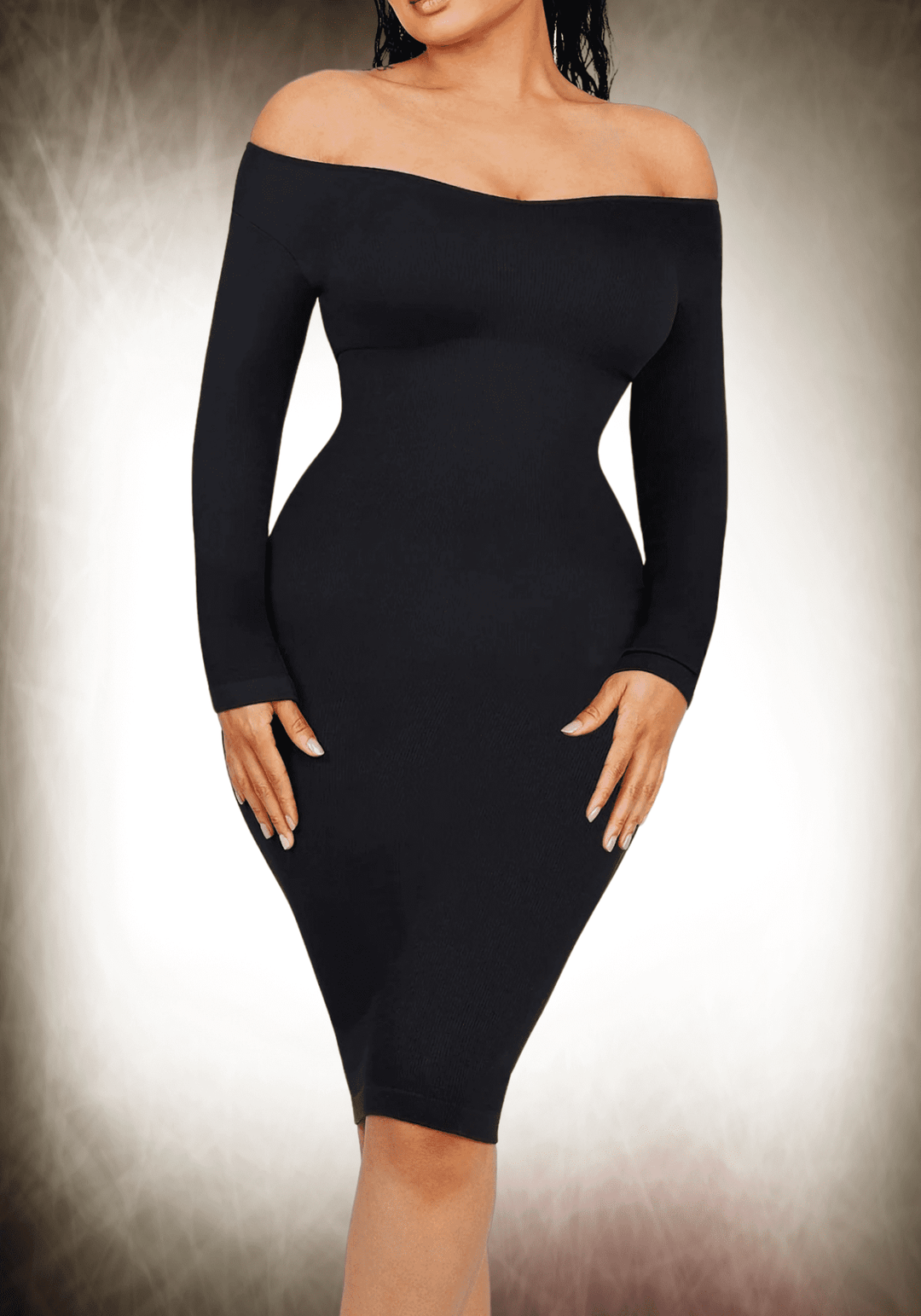V-Neck Long Sleeve Body Shaper Dress