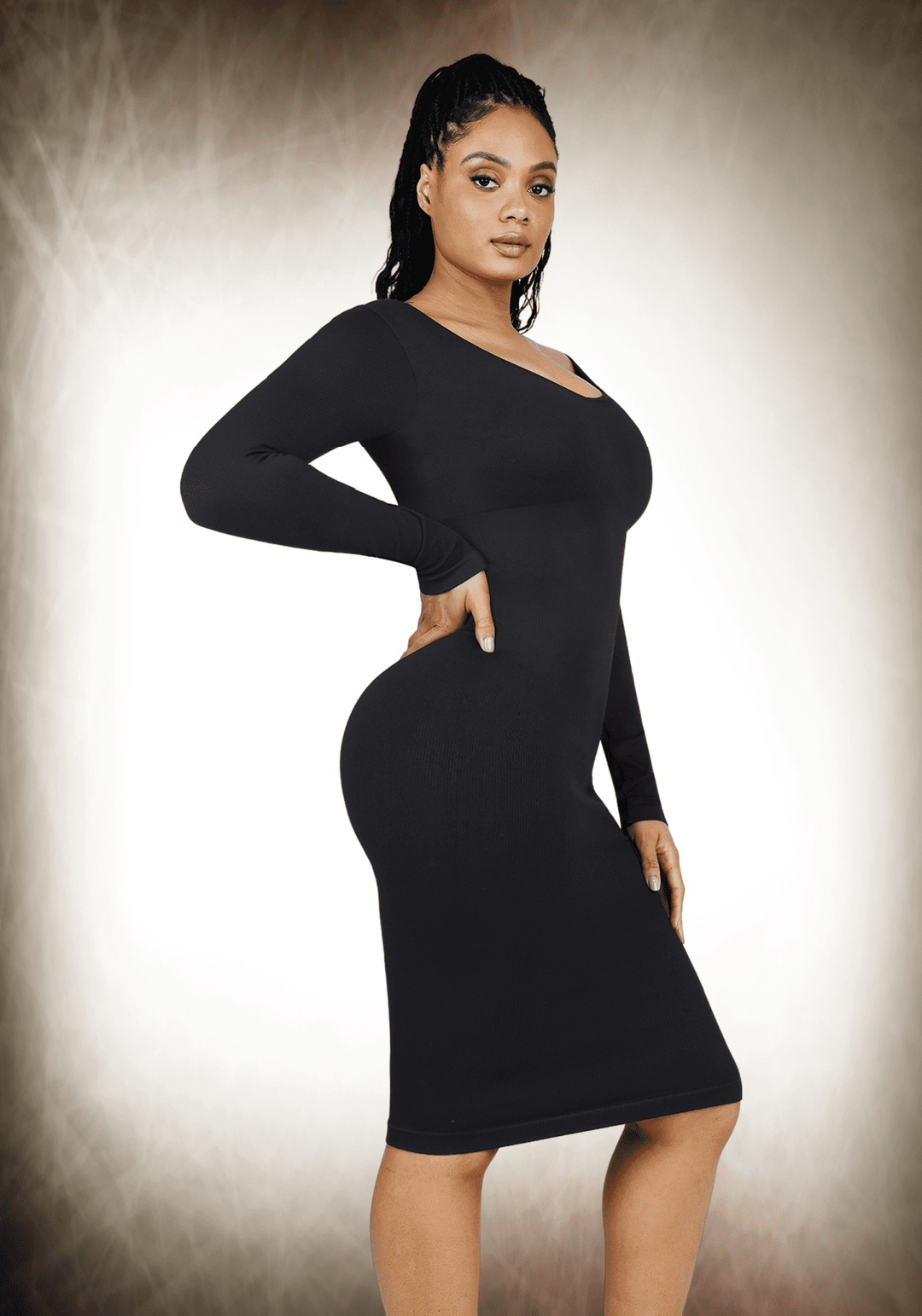 V-Neck Long Sleeve Body Shaper Dress