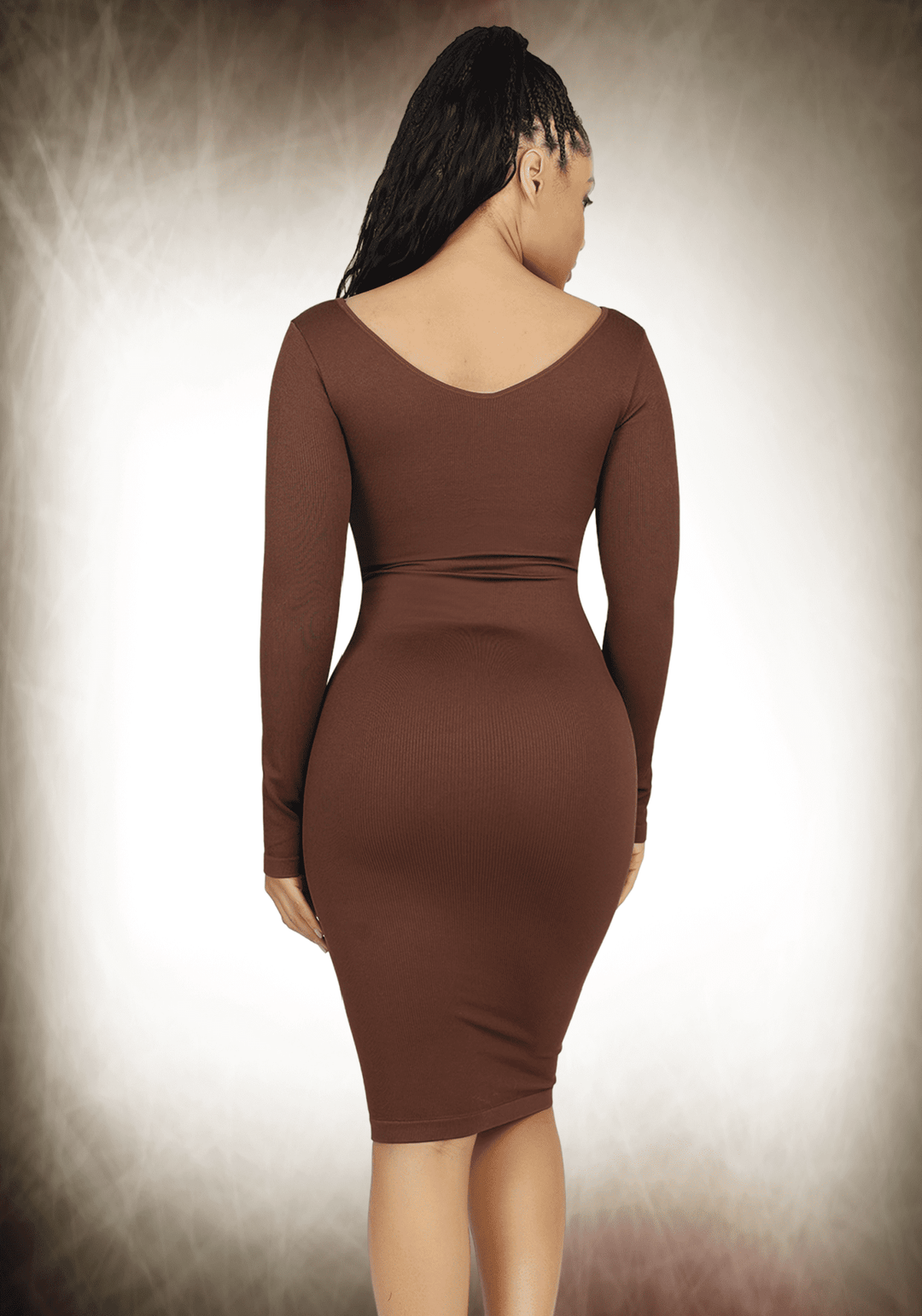 V-Neck Long Sleeve Body Shaper Dress