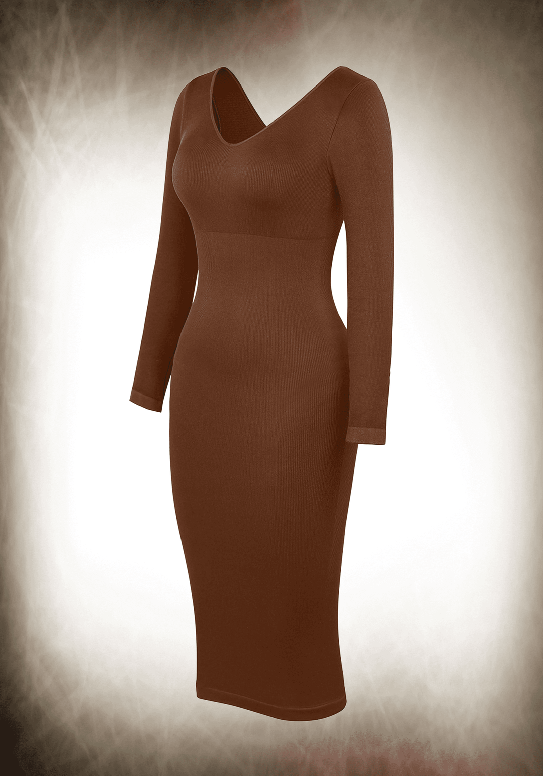 V-Neck Long Sleeve Body Shaper Dress