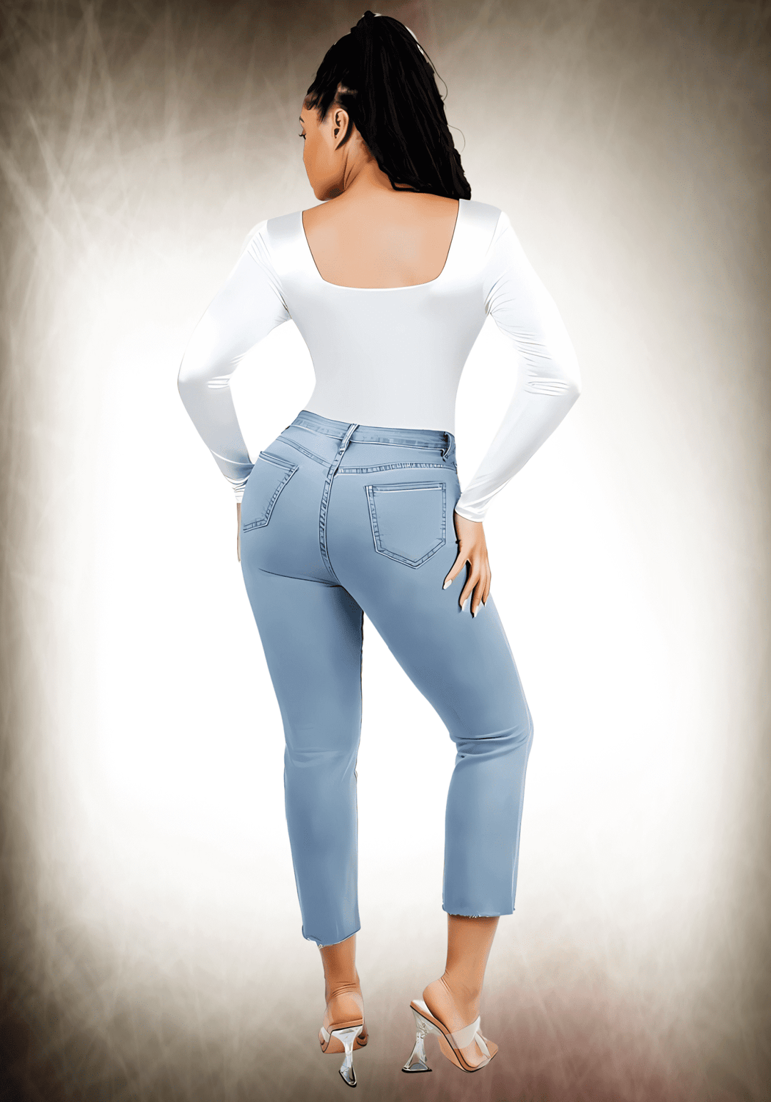 Square Neck Long Sleeve Satin Bodysuit