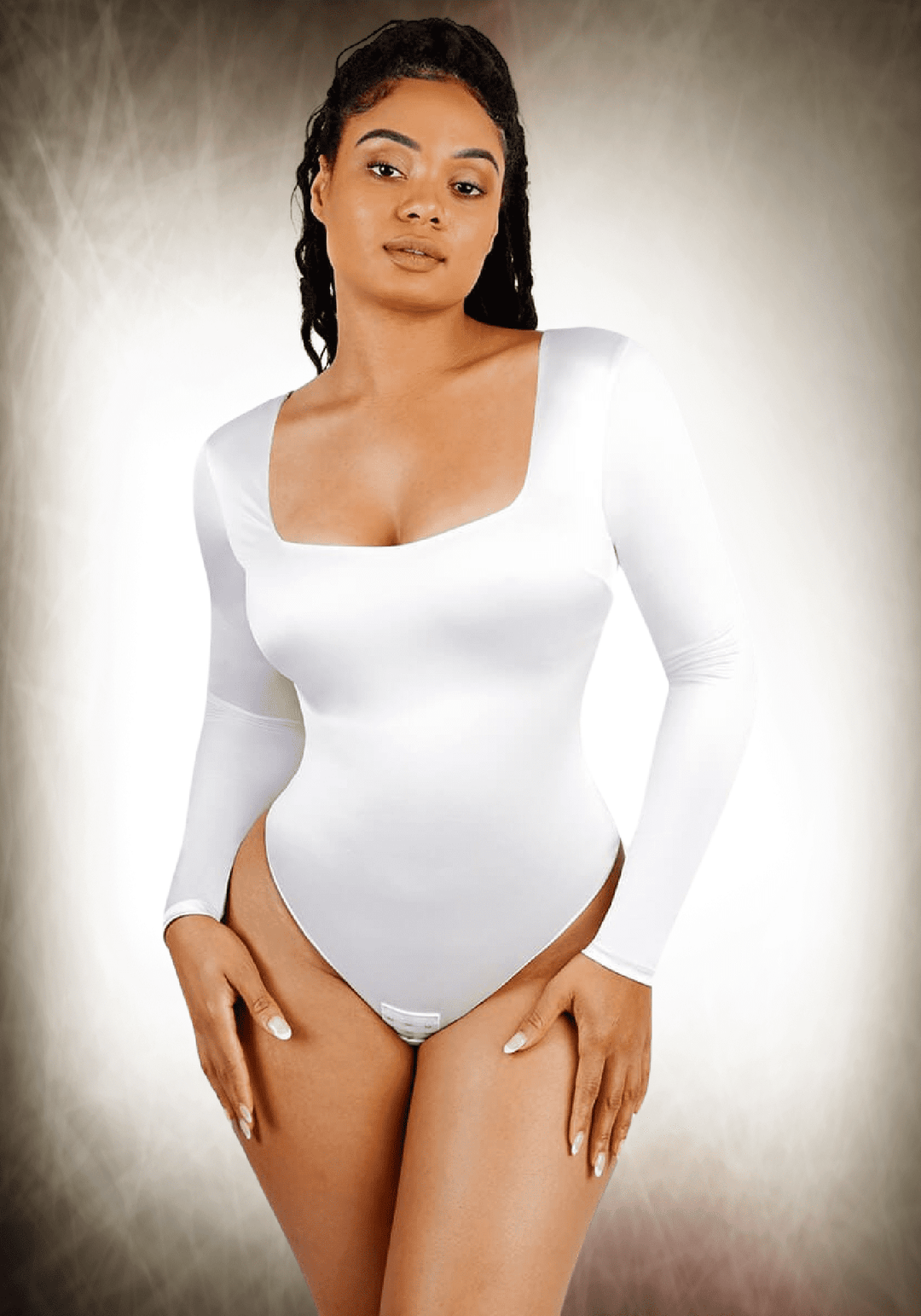 Square Neck Long Sleeve Satin Bodysuit