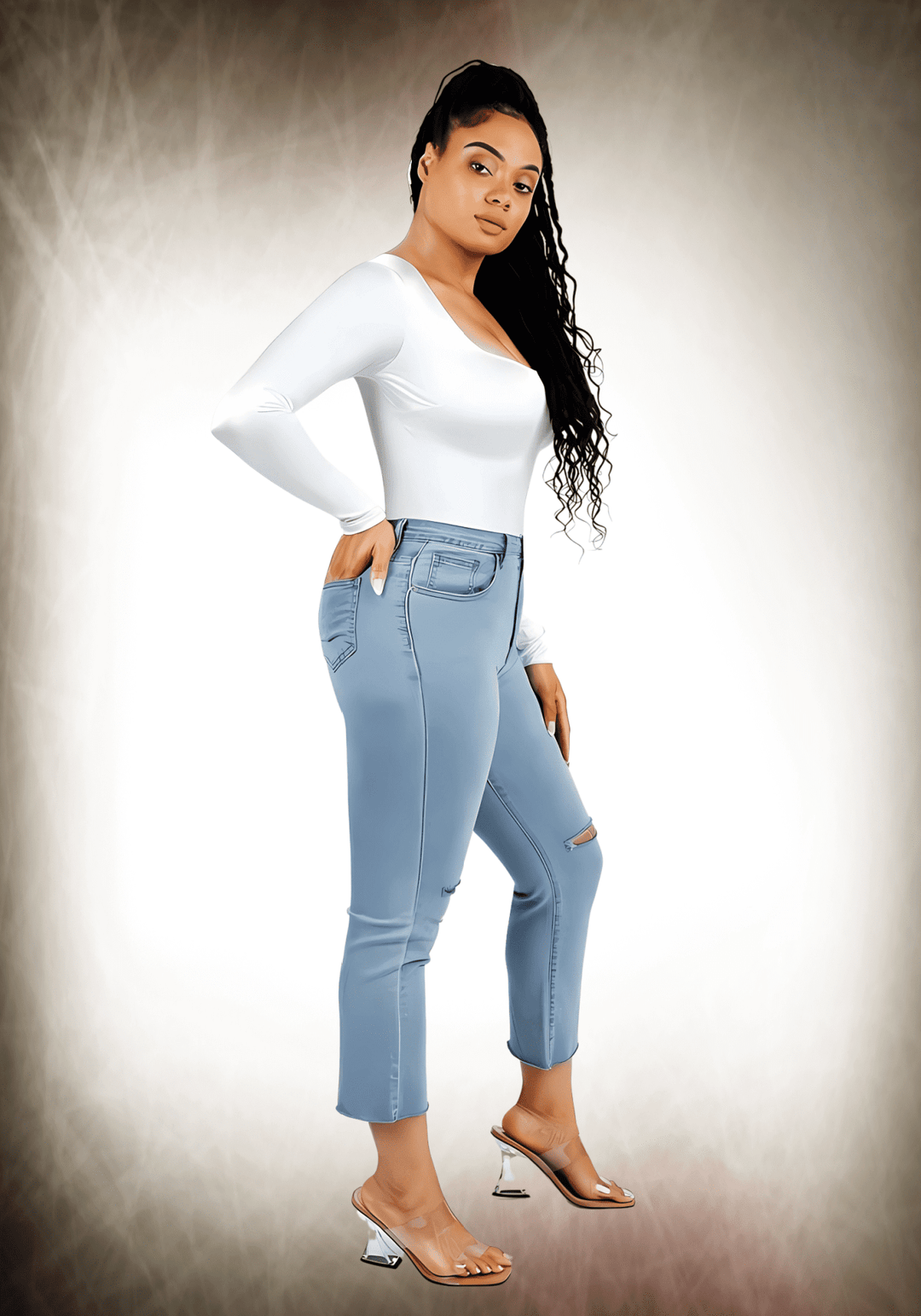 Square Neck Long Sleeve Satin Bodysuit