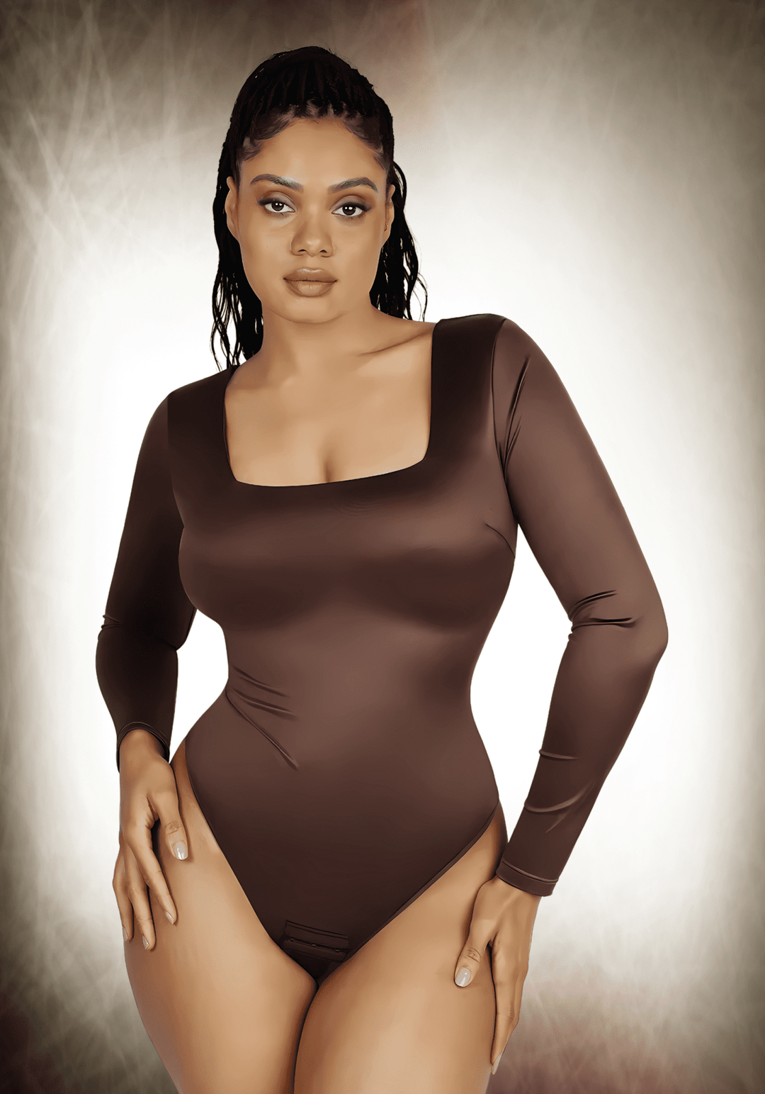 Square Neck Long Sleeve Satin Bodysuit