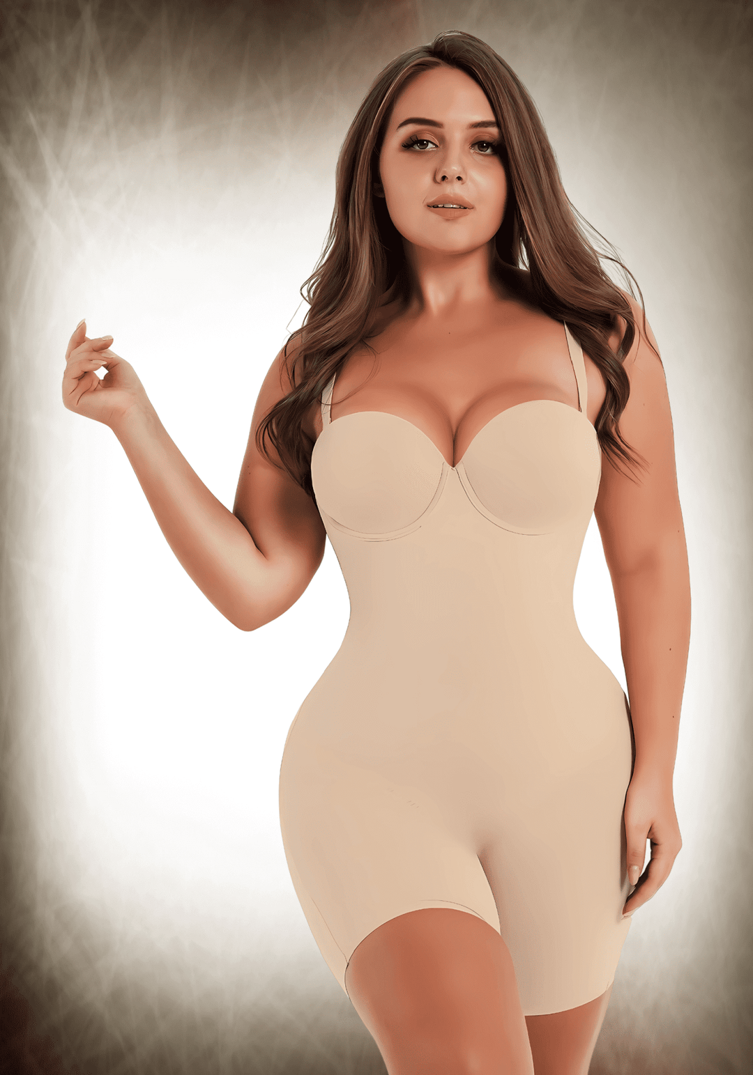 Fancy Cupped Mid-Thigh Tummy Control Bodysuit