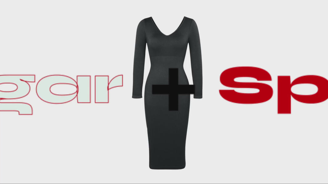 V-Neck Long Sleeve Body Shaper Dress