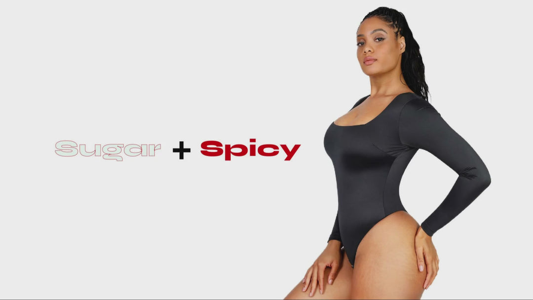 Square Neck Long Sleeve Satin Bodysuit