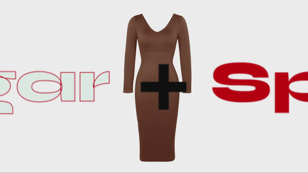 V-Neck Long Sleeve Body Shaper Dress