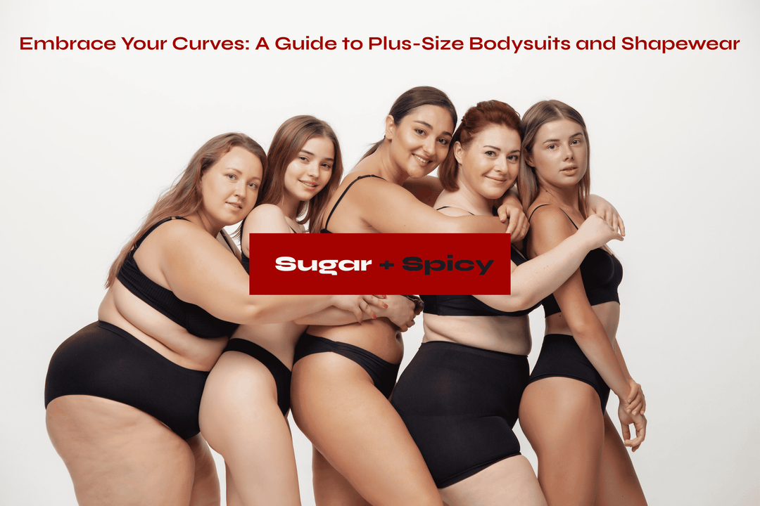 plus-size bodysuits and shapewear guide featuring diverse women in flattering black bodysuits