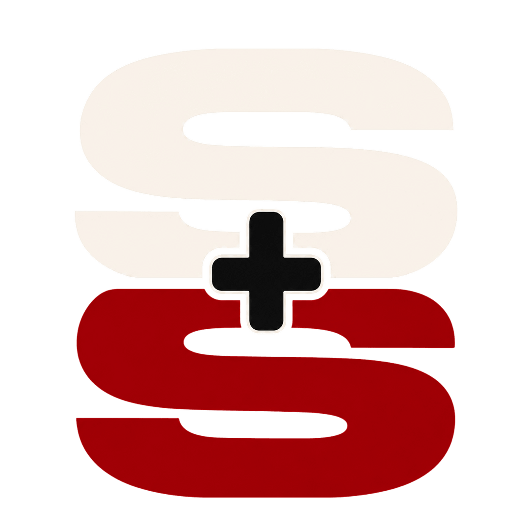 shapewear mood guide logo with stylized white and red letters and a plus sign