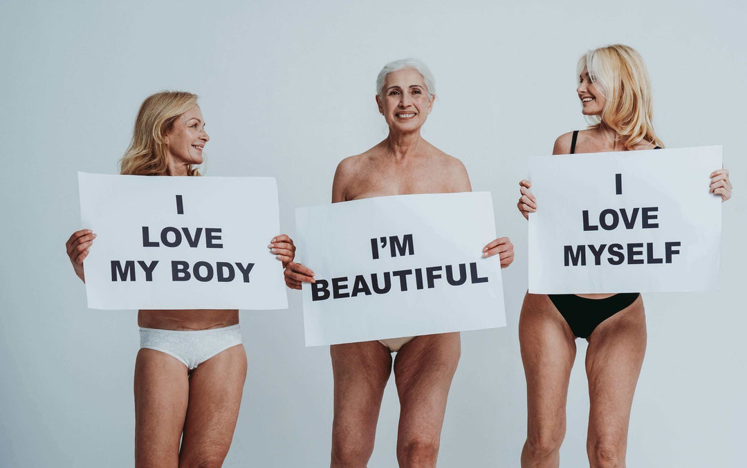shapewear bodysuits for mature women empowering confident mature women holding body-positive signs