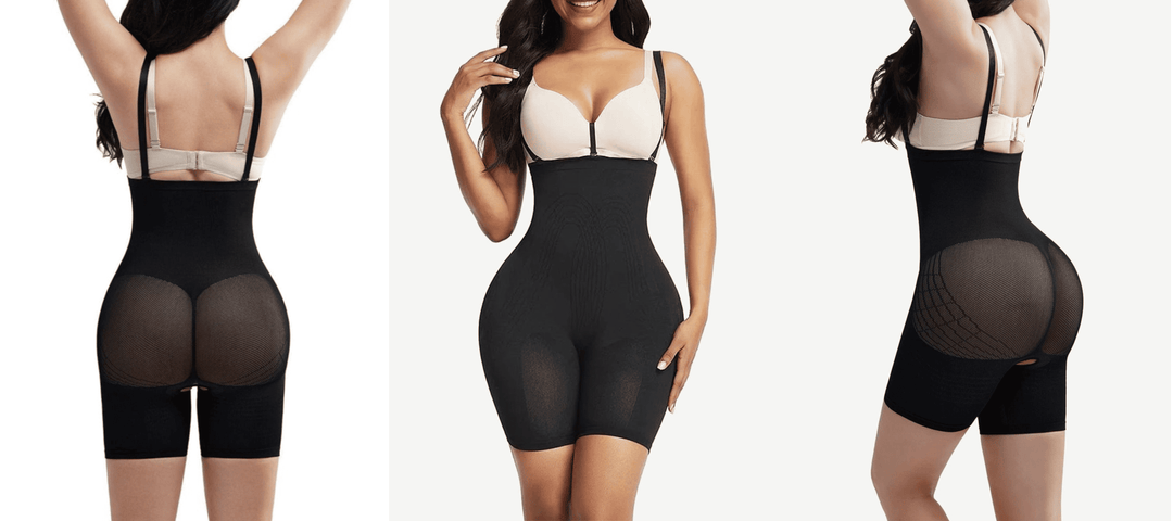 high waisted sculpt bodysuit with slimming fit, sheer mesh panel, and supportive shaping for a smooth silhouette