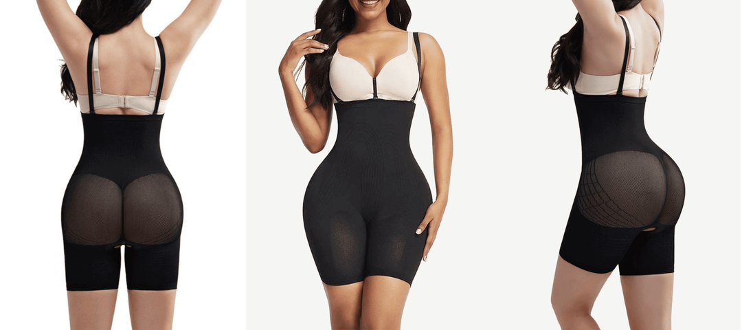 high waisted sculpt bodysuit with slimming fit, sheer mesh panel, and supportive shaping for a smooth silhouette