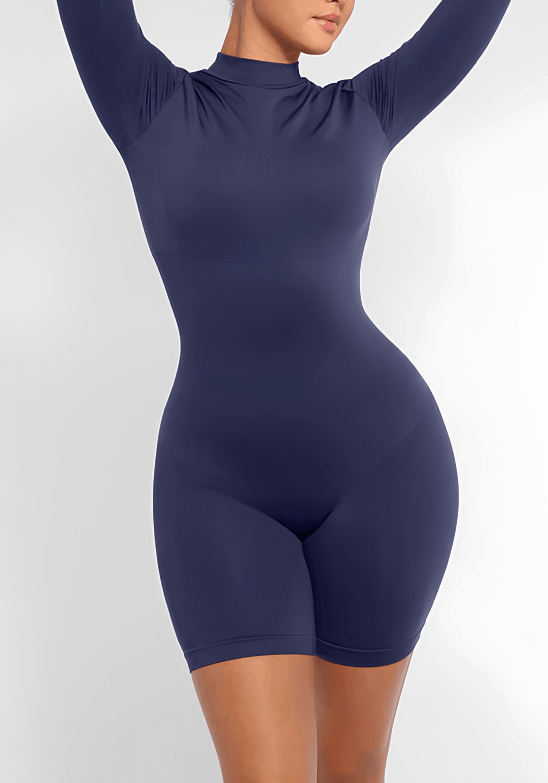 tummy control jumpsuit for gym, street, and night wear with sleek slimming fit and long sleeve design