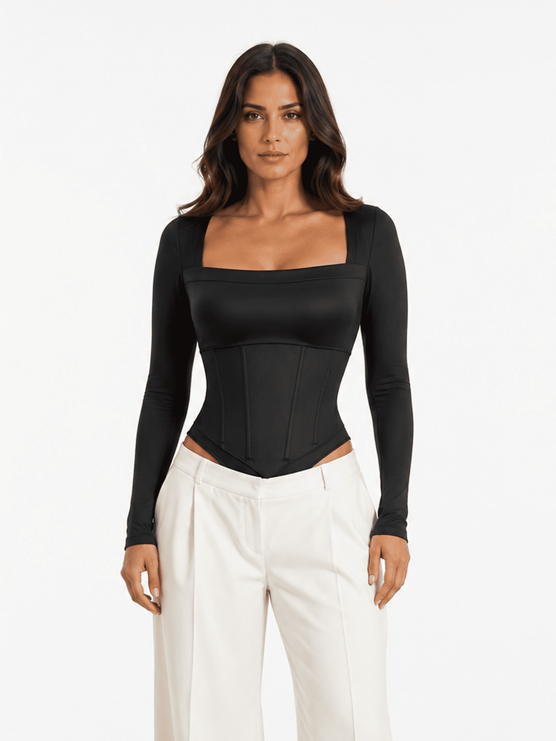 Retro Sculpt &amp; Slay Long-Sleeve Corset Bodysuit