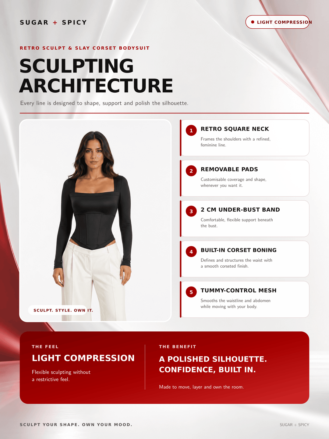 Retro Sculpt &amp; Slay Long-Sleeve Corset Bodysuit
