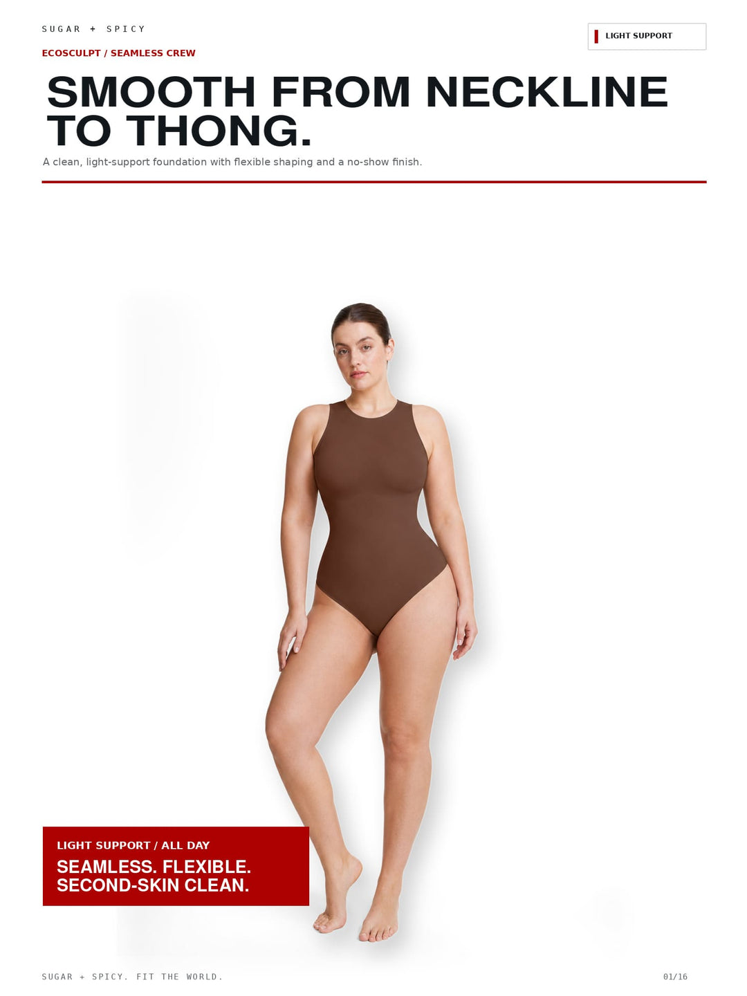 EcoSculpt Seamless Crew-Neck Tummy-Control Thong Bodysuit