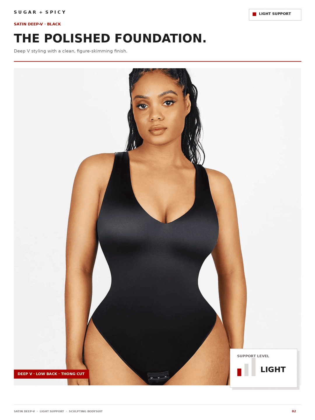 SculptLustre Deep-V Satin Shapewear Thong Bodysuit
