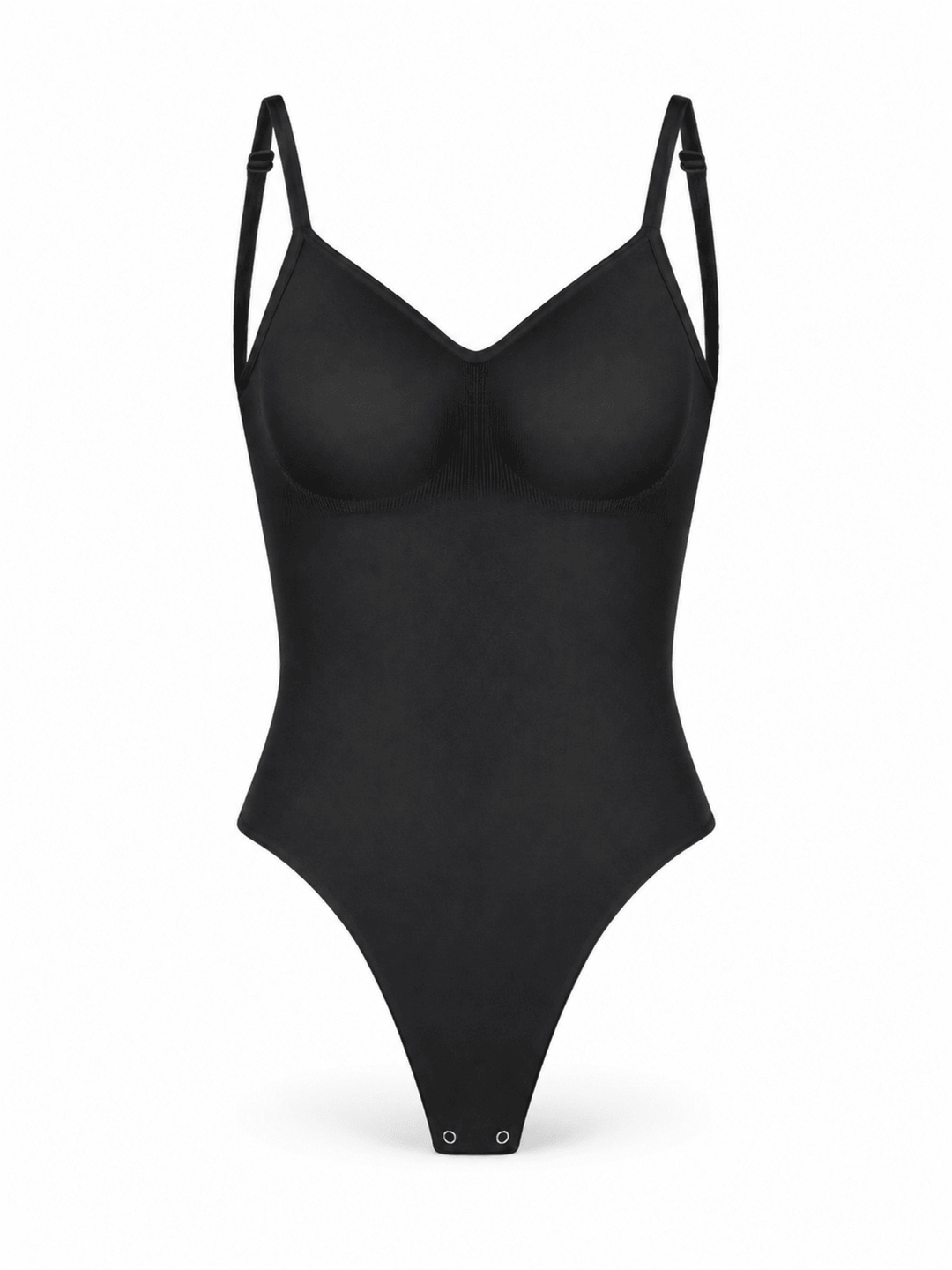 OpenSculpt Seamless Low-Back Thong Bodysuit in black with adjustable straps and smooth front design.
