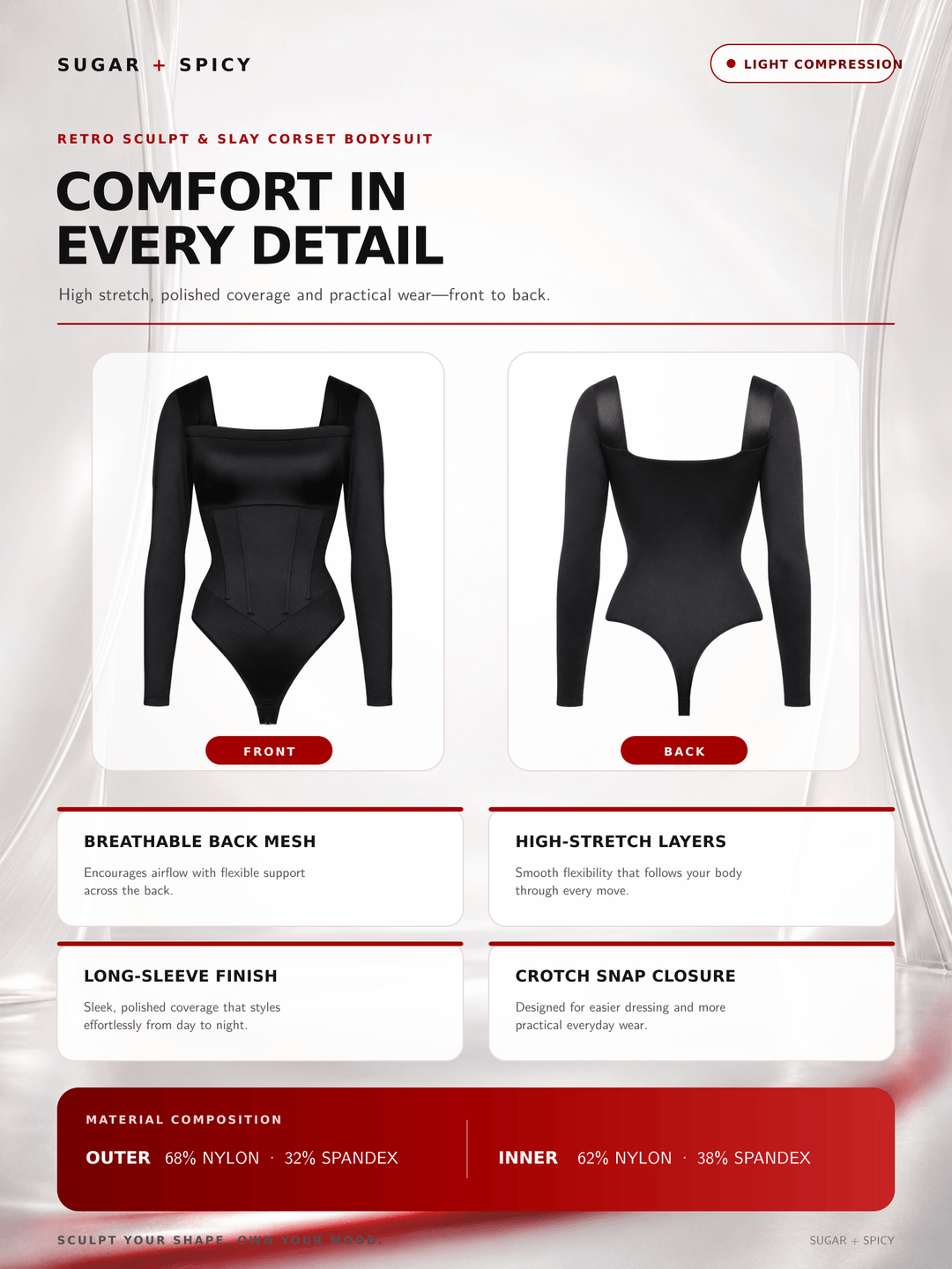 Retro Sculpt &amp; Slay Long-Sleeve Corset Bodysuit