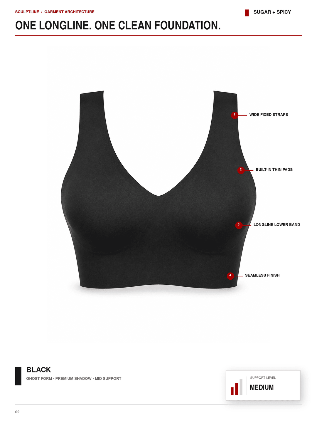 SculptLine Seamless V-Neck Mid-Support Longline Bra