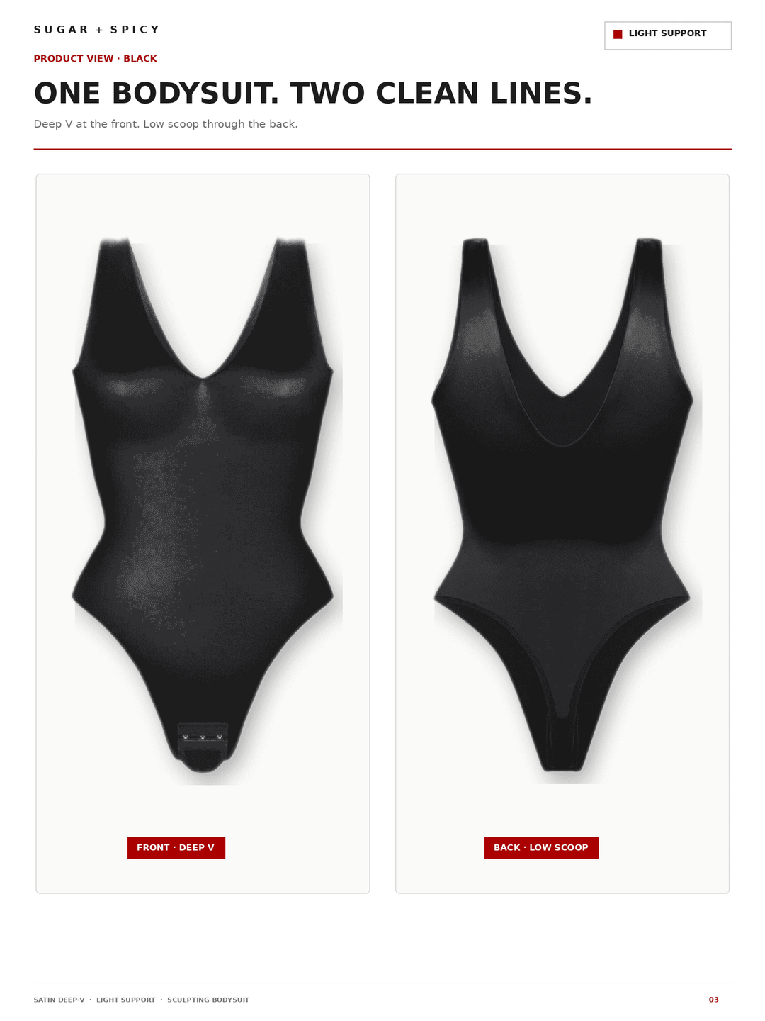 SculptLustre Deep-V Satin Shapewear Thong Bodysuit