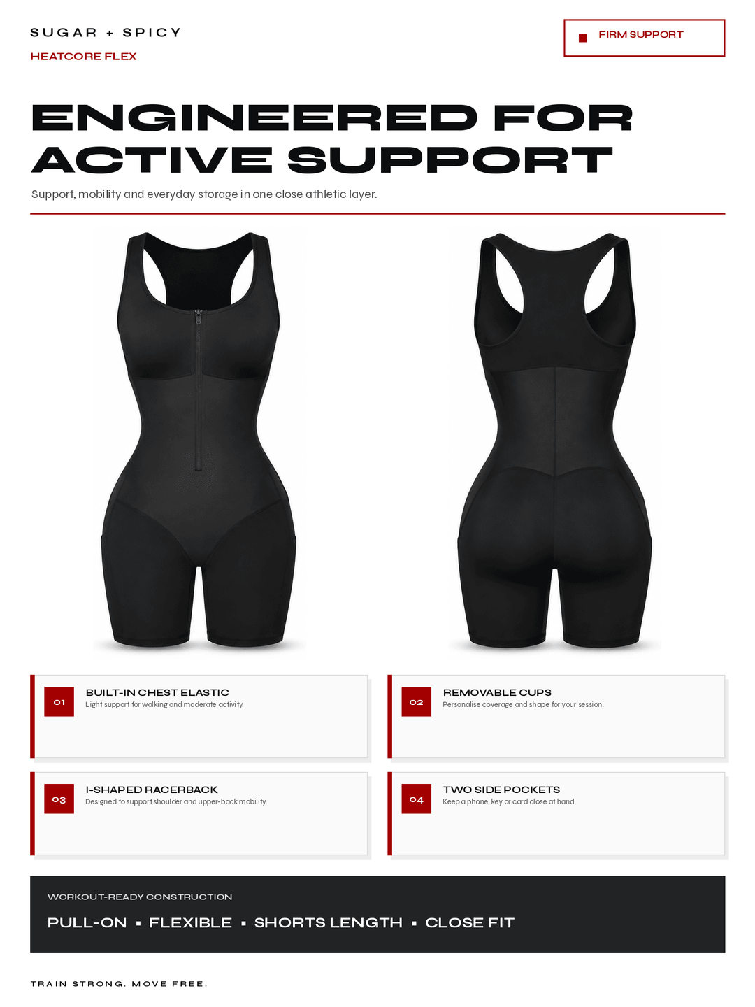 Black athletic shapewear shorts with racerback and seamless design, shown from both front and back views on a white background with feature callouts.