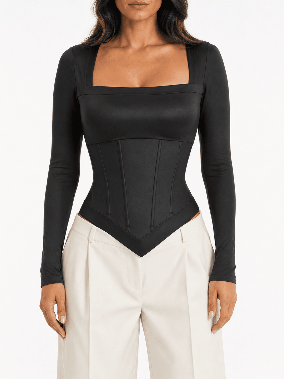 Retro Sculpt &amp; Slay Long-Sleeve Corset Bodysuit