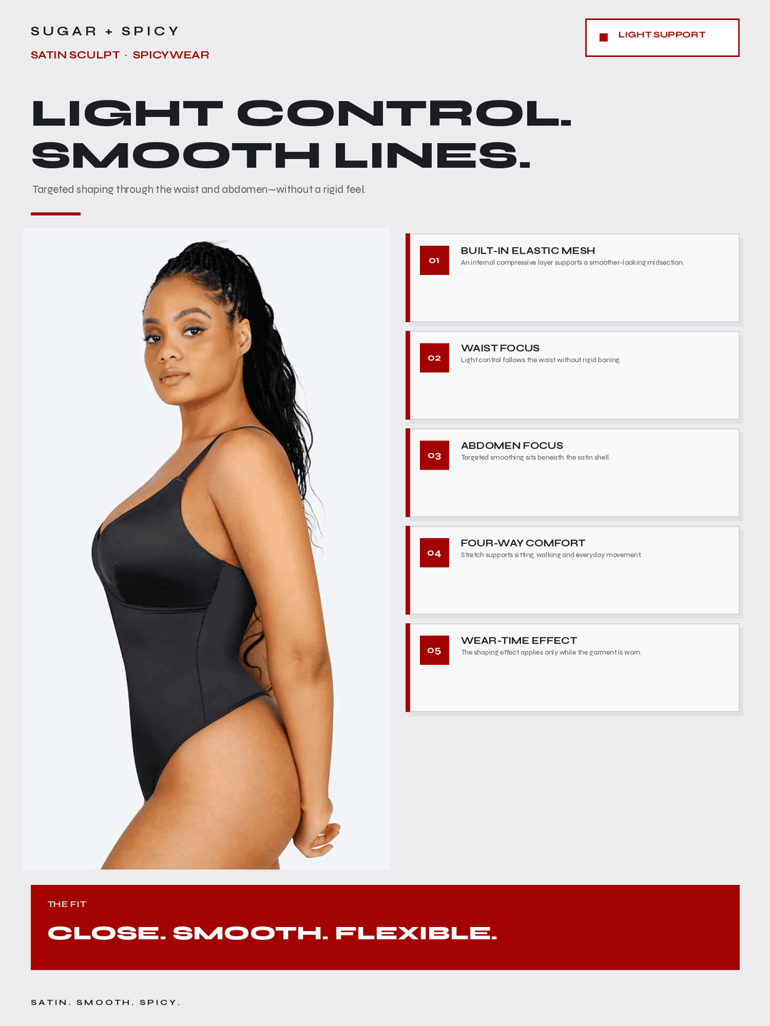SatinSculpt Deep-V Thong Bodysuit