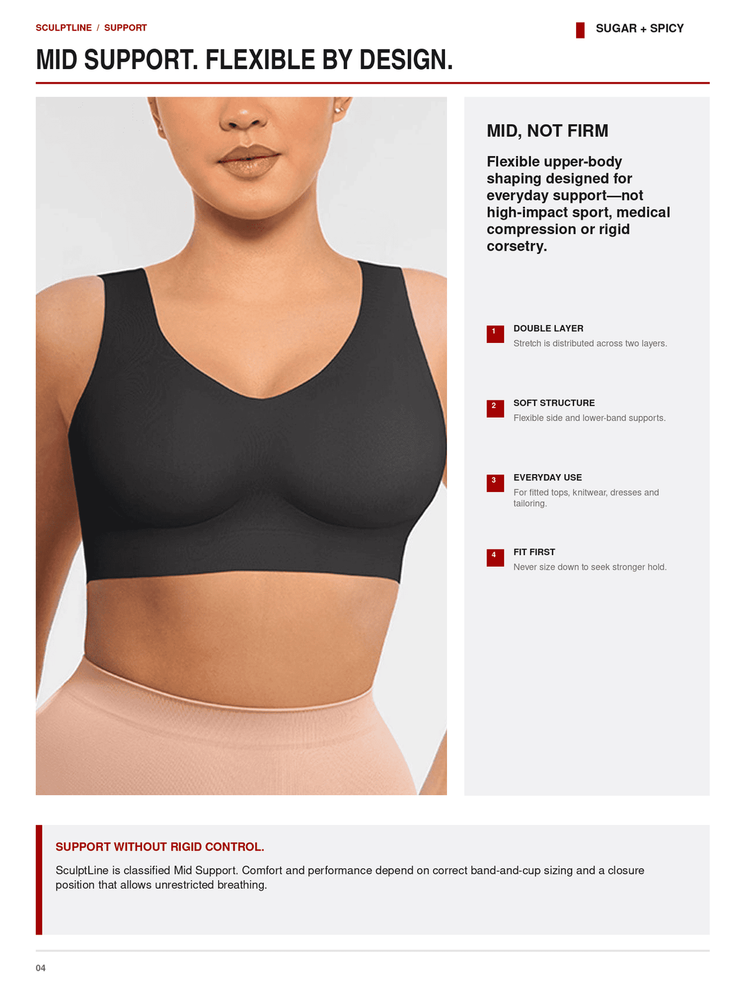SculptLine Seamless V-Neck Mid-Support Longline Bra