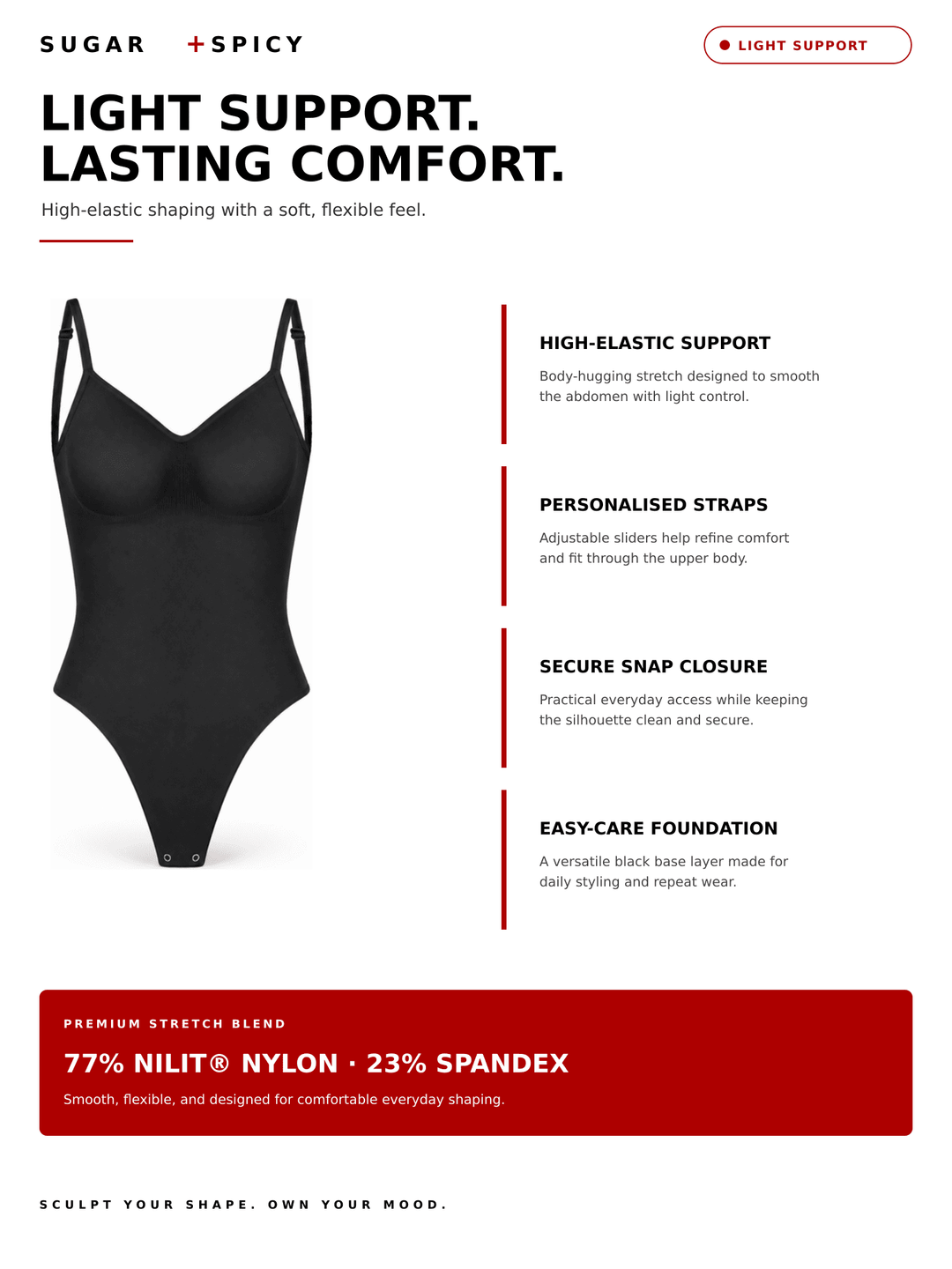 OpenSculpt Seamless Low-Back Thong Bodysuit featuring light compression and a sleek design for a smooth silhouette.
