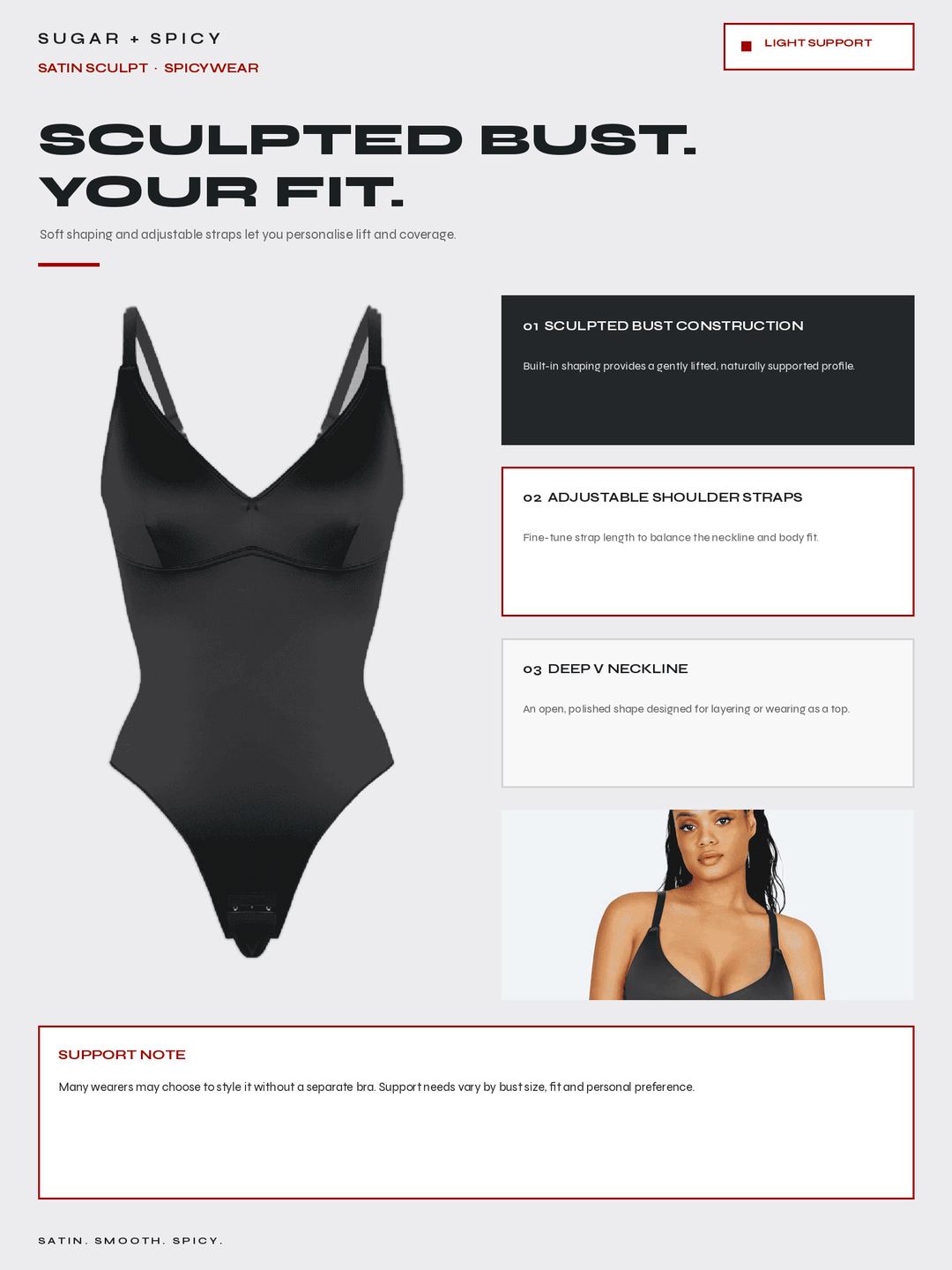 SatinSculpt Deep-V Thong Bodysuit