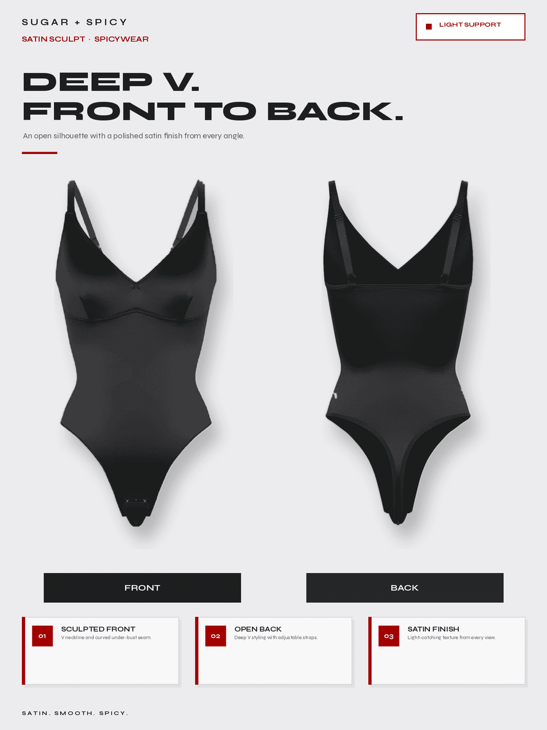 SatinSculpt Deep-V Thong Bodysuit