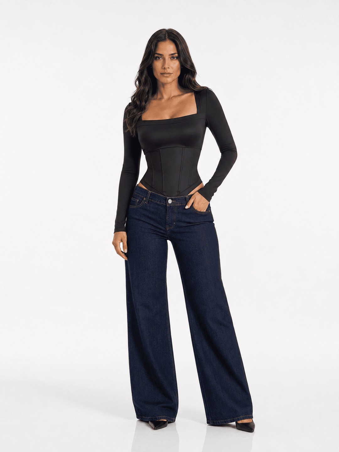 Retro Sculpt &amp; Slay Long-Sleeve Corset Bodysuit