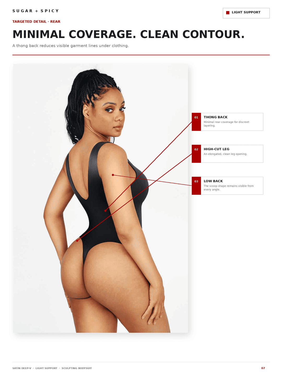 SculptLustre Deep-V Satin Shapewear Thong Bodysuit