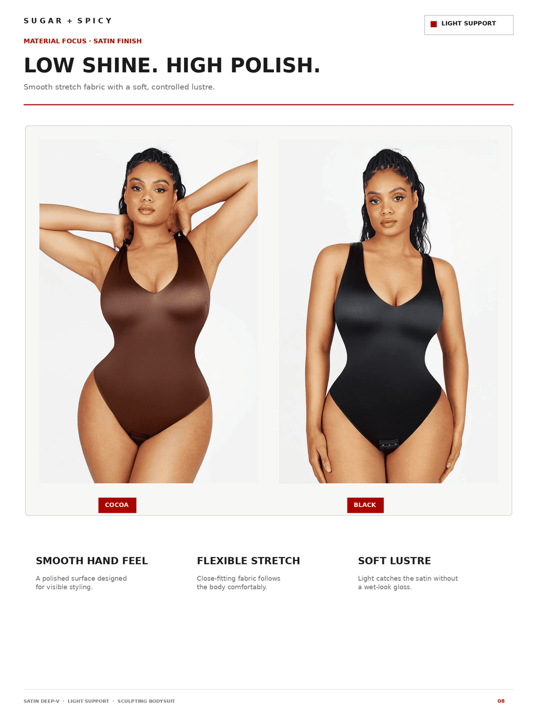 SculptLustre Deep-V Satin Shapewear Thong Bodysuit