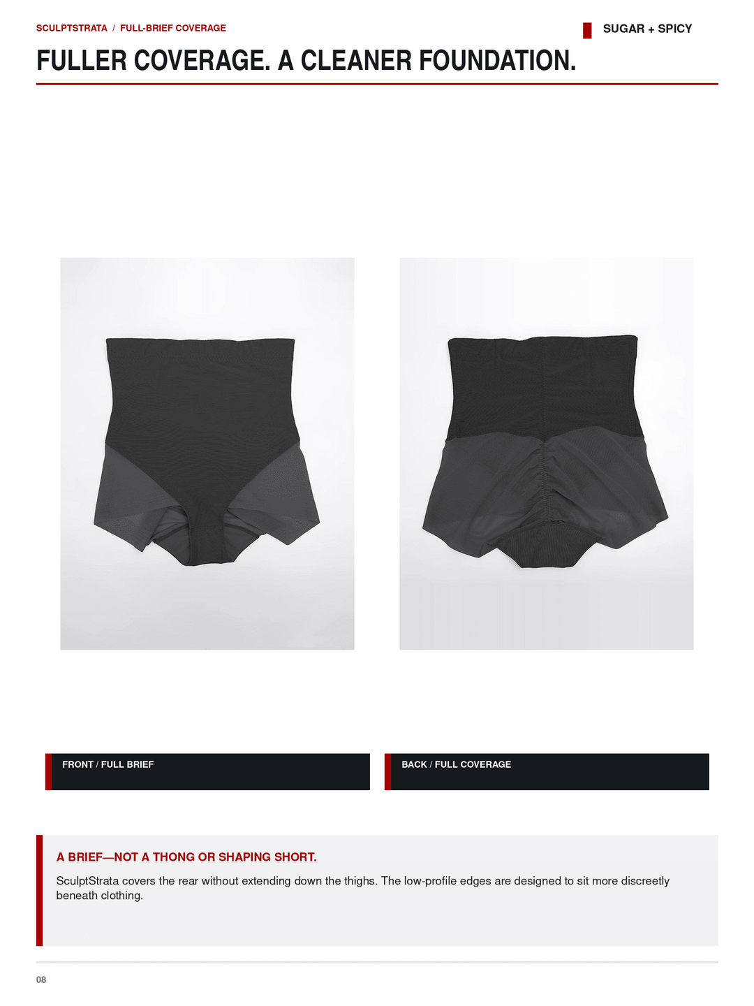 A product comparison page showing two black high-waisted briefs labeled &