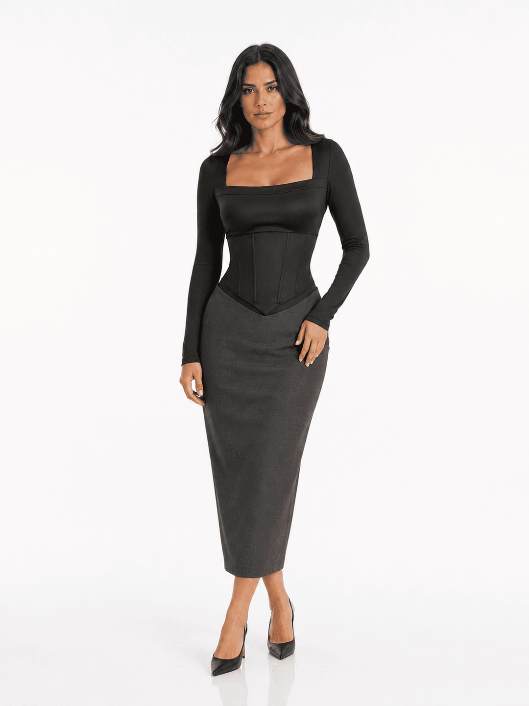 Retro Sculpt &amp; Slay Long-Sleeve Corset Bodysuit