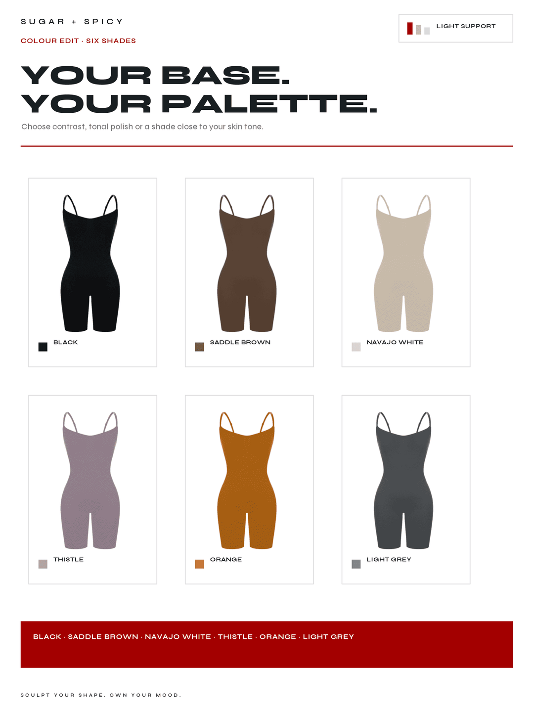 A digital color palette graphic for a beauty product called &