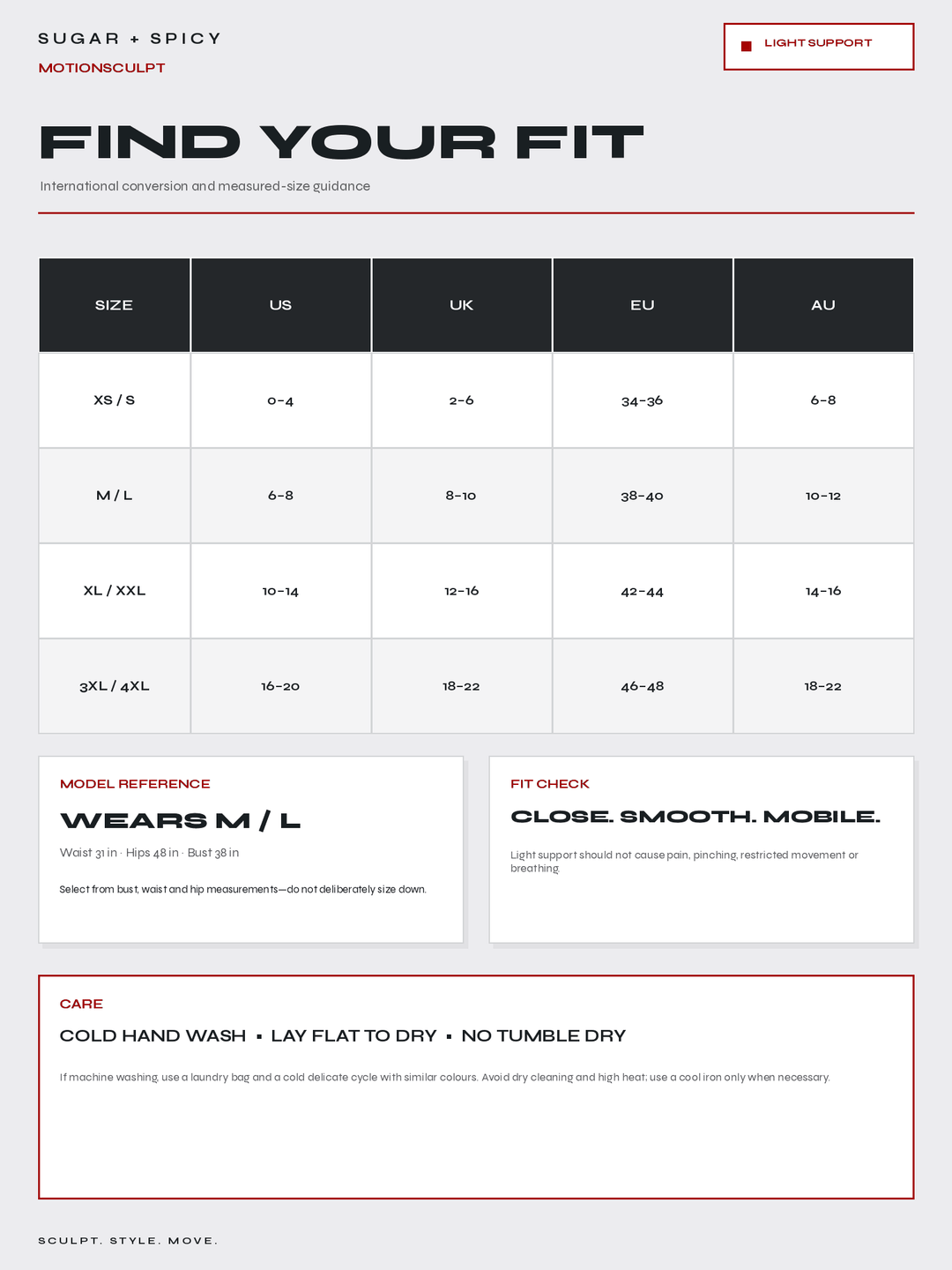 A size guide chart titled &