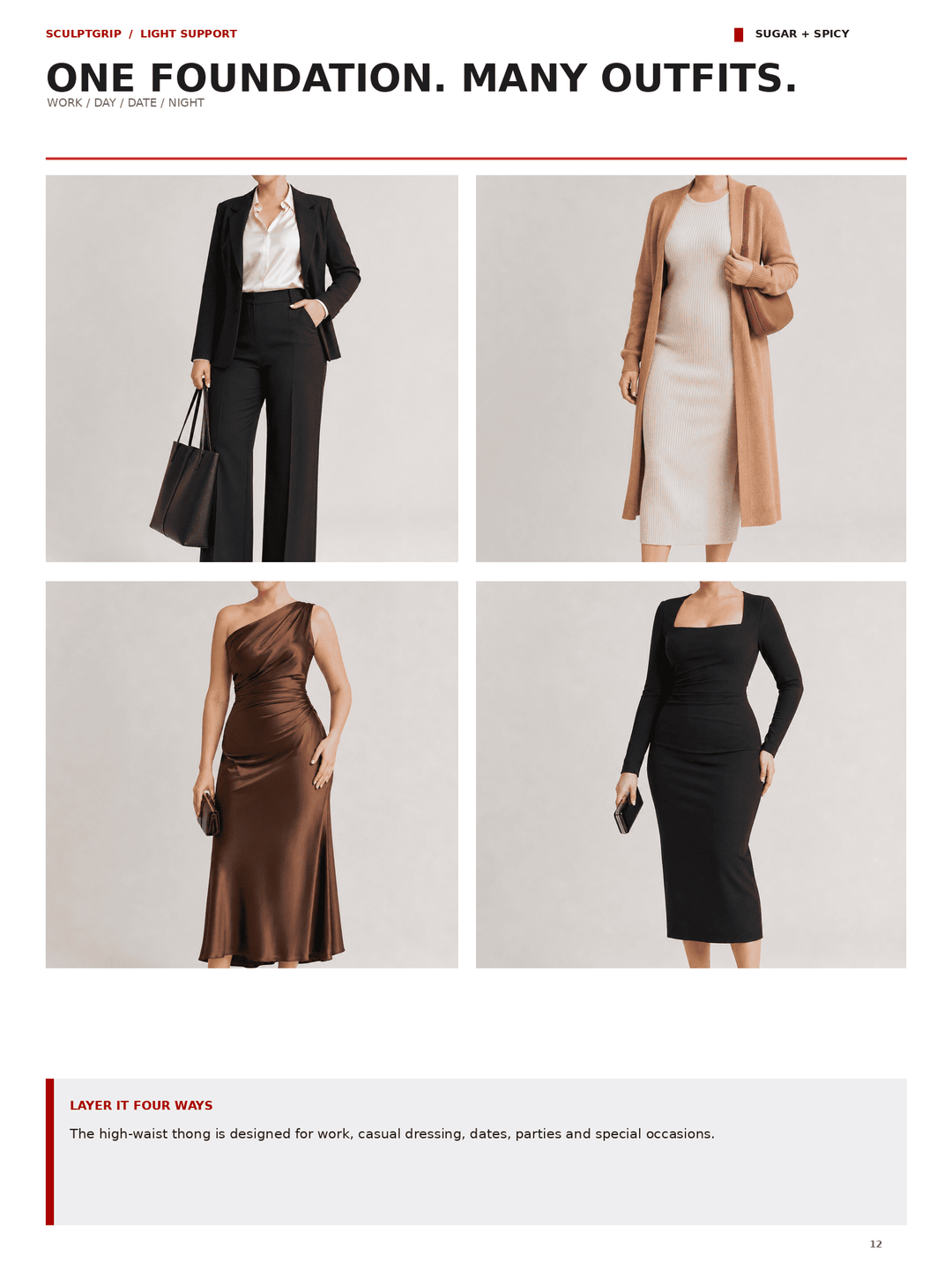A catalog page showing four women&