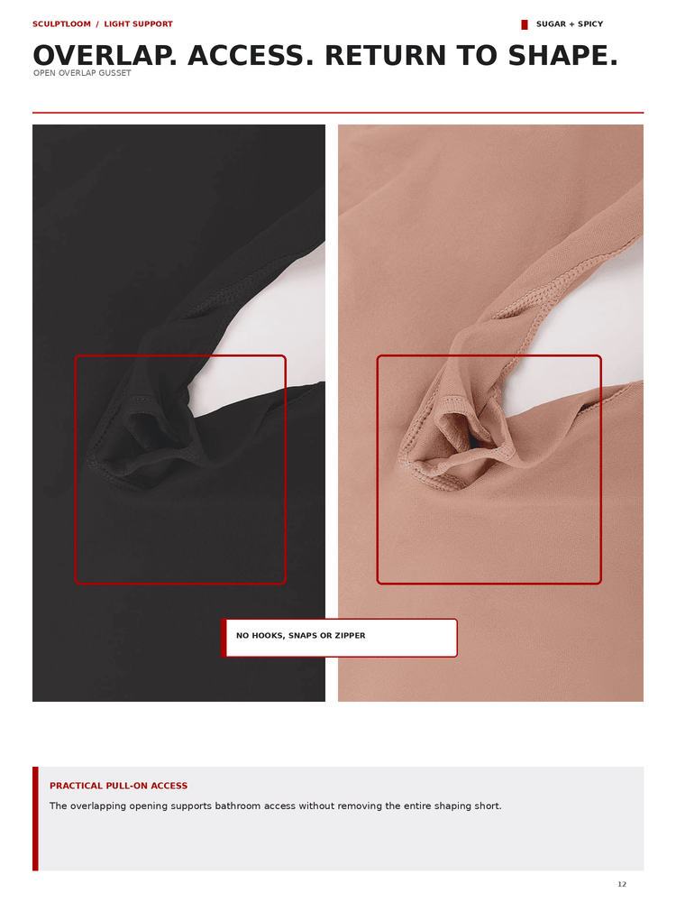 A product informational page showing two close-up fabric panels side by side: one black and one warm beige/tan. Text at the top reads 'OVERLAP.