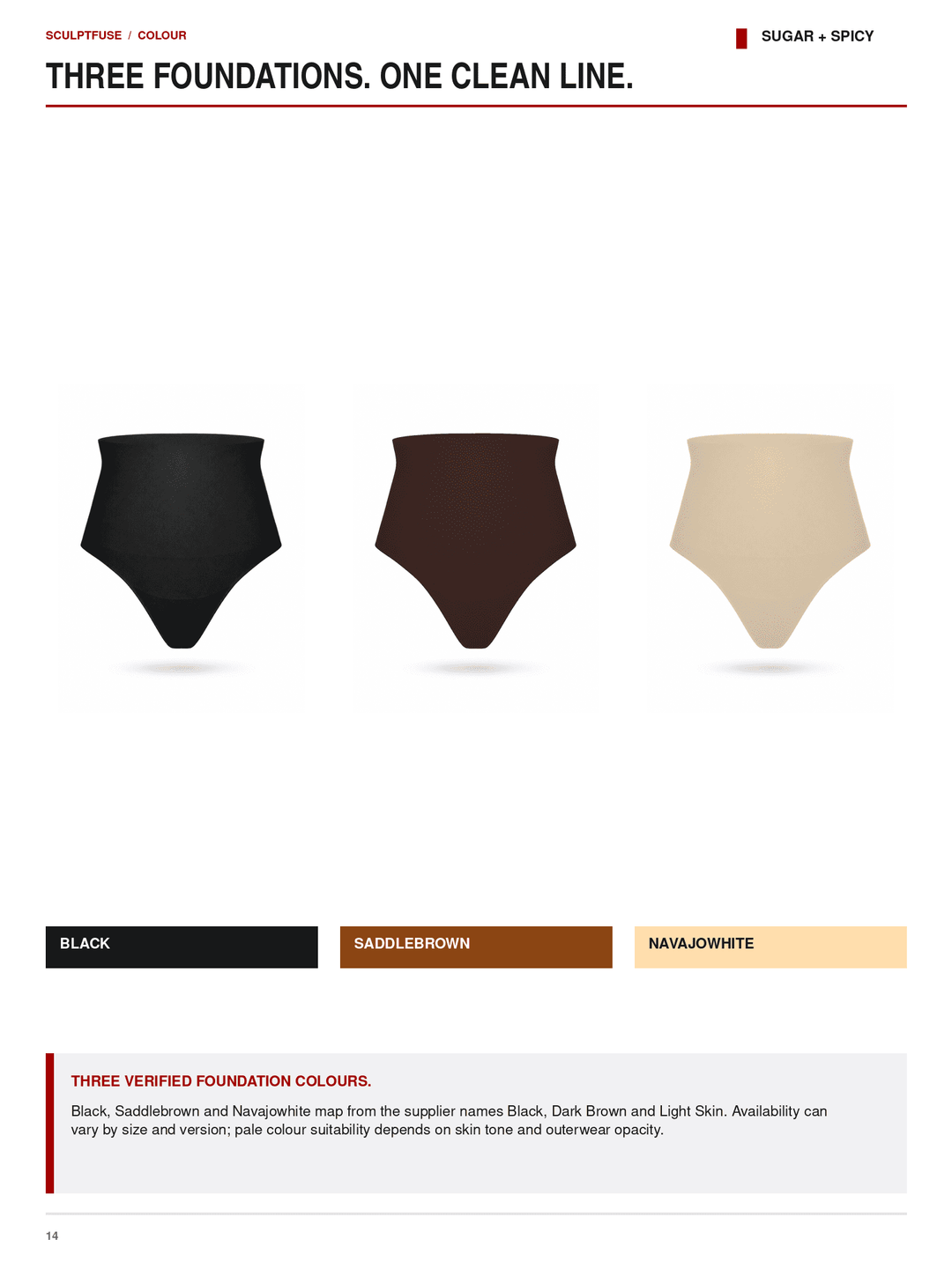 A catalog page showing three foundation shades under the heading &