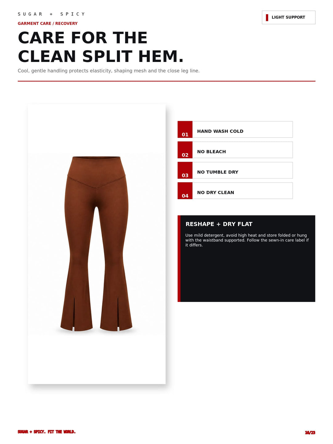 A care and styling guide page for Sugar + Spicy women&