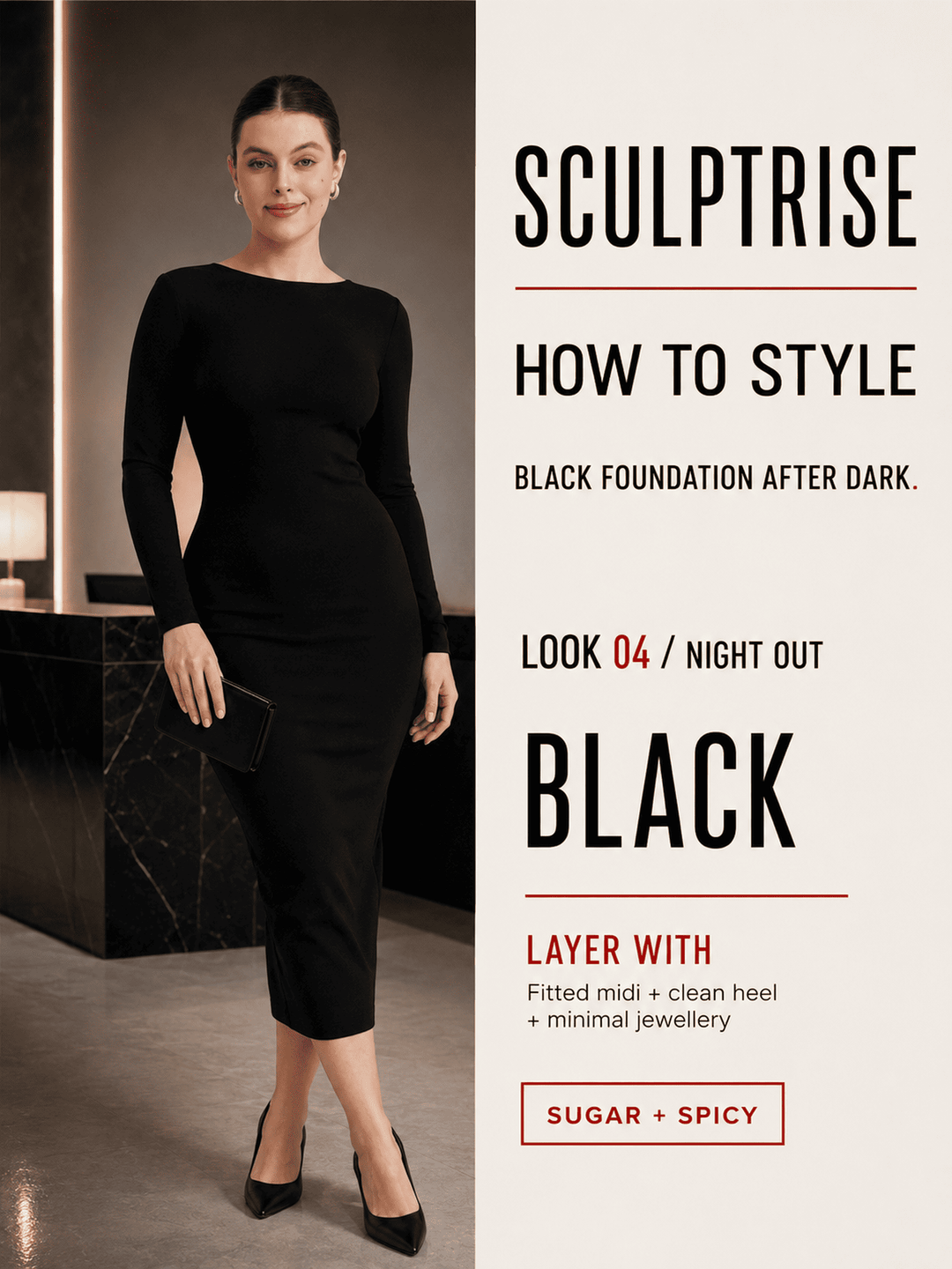 A fashion styling guide poster for Sculptrise titled &