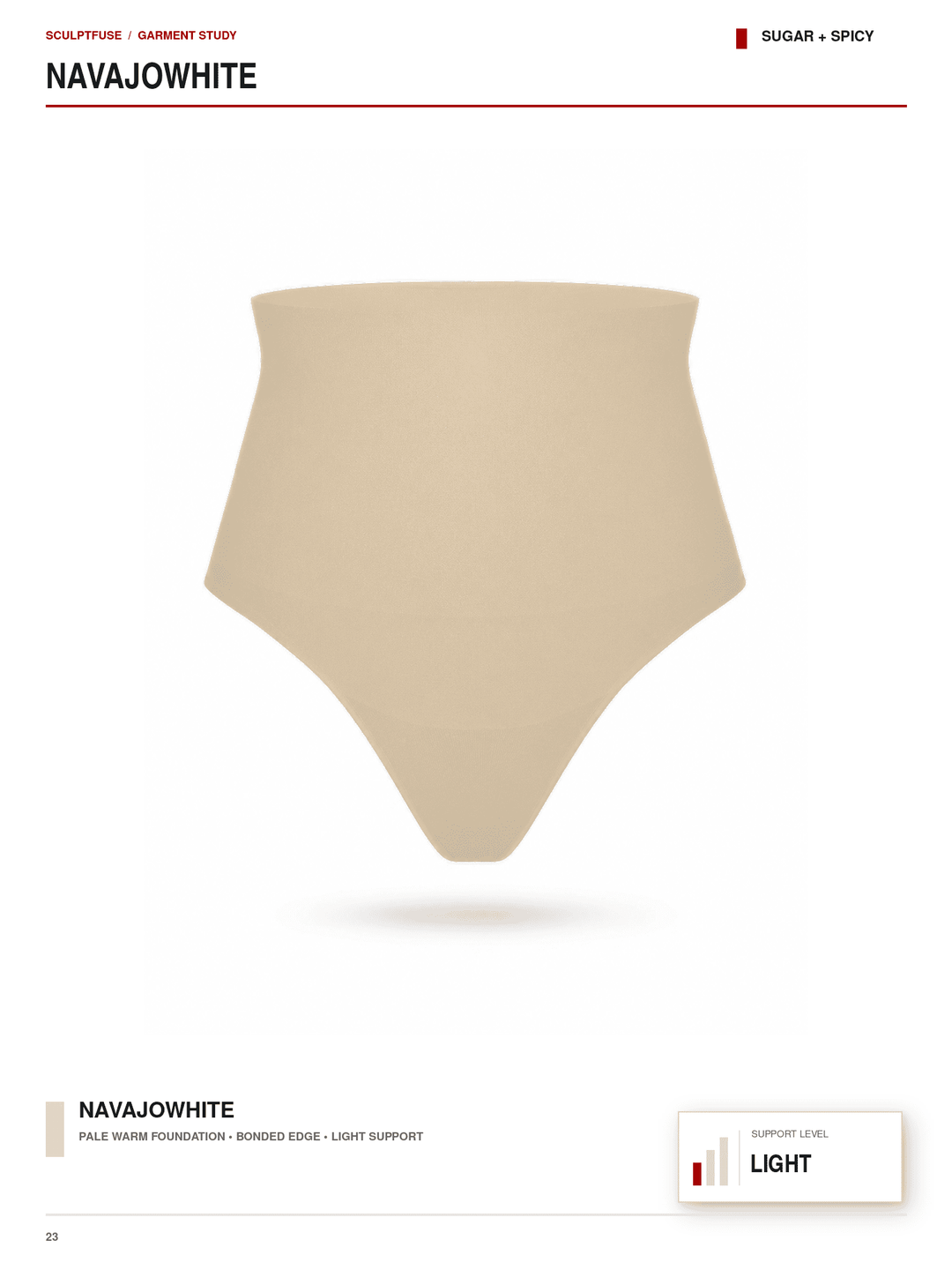A light beige high-waisted compression foundation brief on a white background, labeled as &