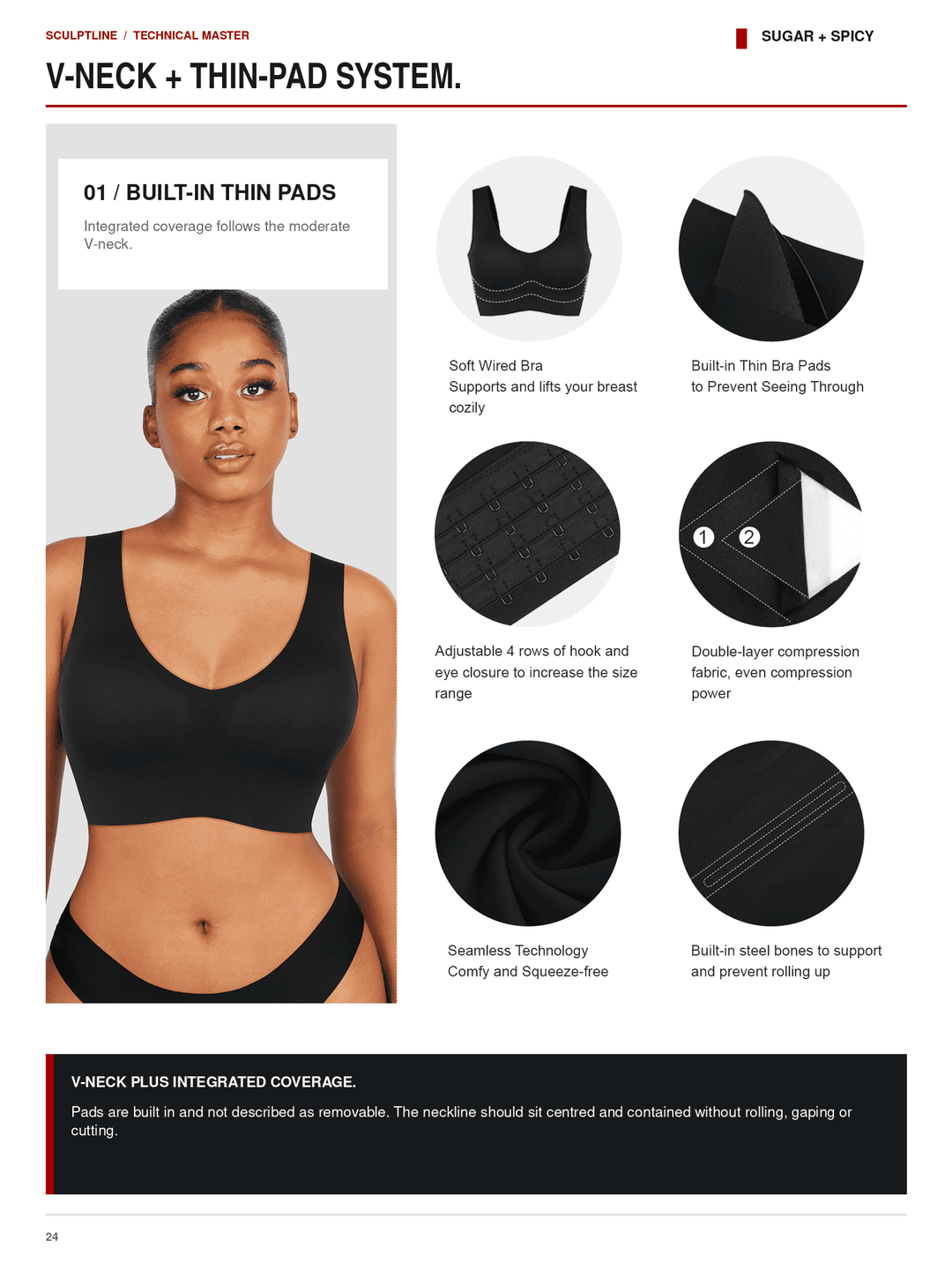 SculptLine Seamless V-Neck Mid-Support Longline Bra